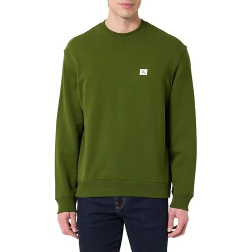 Calvin Klein Men's LS 350TERRY EU WHSL BADGE CREWNE LV04RC273G Sweatshirts, GREEN (Medieval Forest), M