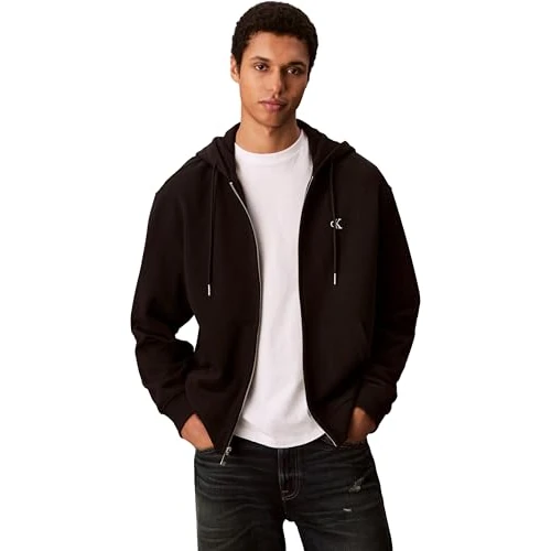 Offerta a tempo: Calvin Klein Uomo Felpa con Cappuccio e Zip Terry Monogram e Tasca a Marsupio, Nero (Black), L - 46% da 99.90 € a 54.43 €