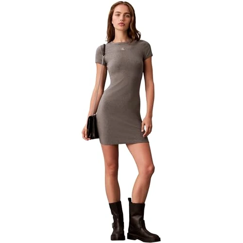 Calvin Klein SS CTN Contour 1X1 Rib SS Mini D LV047B266G Vestidos para Mujer, Color Gris (Gris Jaspeado Medio), Talla M, Gris (Med Gray Heather), M