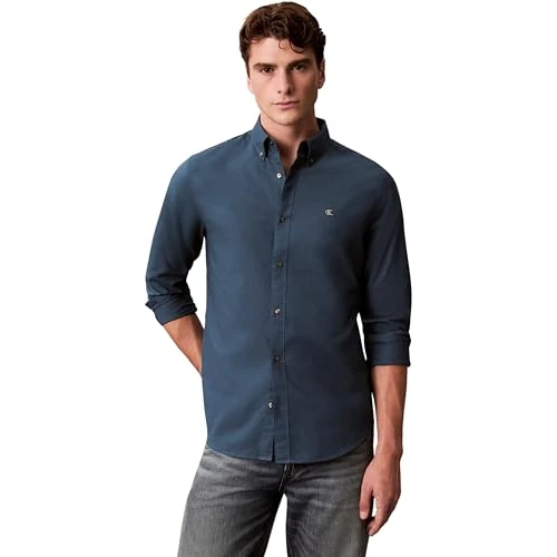 Calvin Klein Camicia Classica da Uomo LS Solid Oxford LV140EM125 Altre Camicie, Blu (Blu Navy Teal), L, Blu (Blu Marino), L