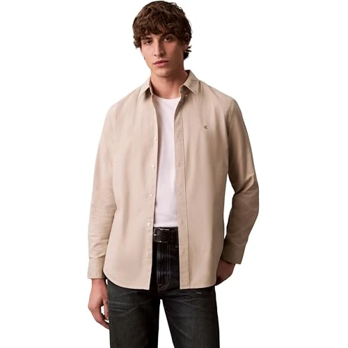 Calvin Klein Men's LS Solid Oxford Classic Shirt LV140EM125 Other Shirts, Brown (Ancient Marble), L