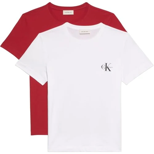 Calvin Klein Women's A- Logo CN 2 Pack Tee LV047C905G Tees, RED (Adrenaline Rush/Brilliant White), S, Rot (Adrenaline Rush/Brilliant White), S