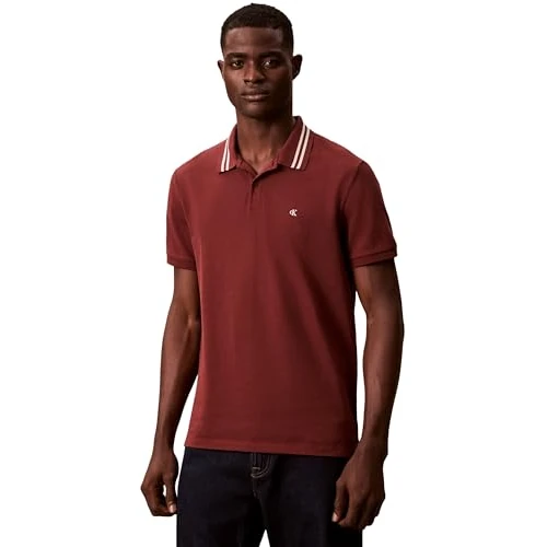 Offerta a tempo: Calvin Klein SS Monogram Pique Tipped Polo Lv04Rc276G, Polo, Uomo, Rosso (Mocha Moment), XS - 54% da 69.90 € a 31.87 €