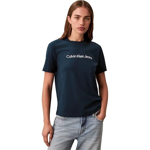 Offerta a tempo: Calvin Klein T-Shirt Classica da Donna con Logo A- INST. SS LV047C912G, Blu (Blu Navy Teal), M, Blu (Blu Marino), M - 40% da 39.90 € a 23.99 €