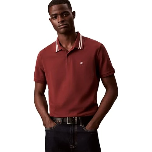 Calvin Klein SS Monogram Pique Tipped Polo Lv04Rc276G, Red (Mocha Moment), XL Homme