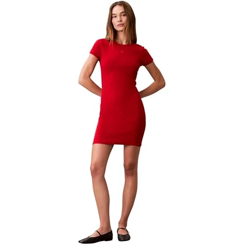Calvin Klein SS Co Contour 1X1 Rib Mini Dress Lv047B266G Robes, Red (Adrenaline Rush), M Femme