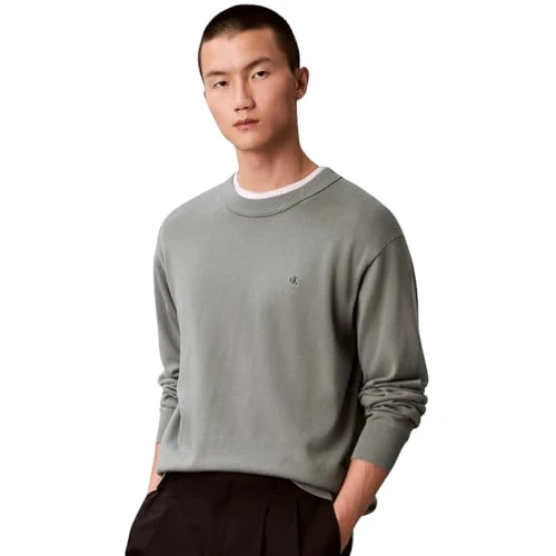 Limited-time offer: Calvin Klein Men's EU LS Cotton Relaxed CREWNK SWEA LV04RC309G Sweaters, Grey (Autumn Green), L from 80.00 GBP to 57.87 GBP (save 28%)