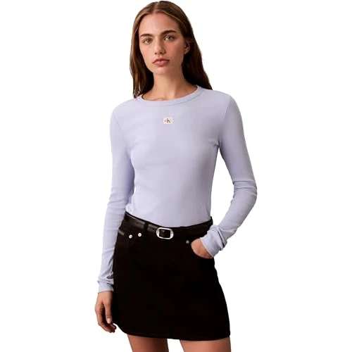 Offre limitée : Calvin Klein Ls Woven Label 2X2 Rib Crew Top Lv047E205G Autres Hauts, Purple (Casual Blue), S Femme de 36.43 € à 36.43 € (0.00% de remise)