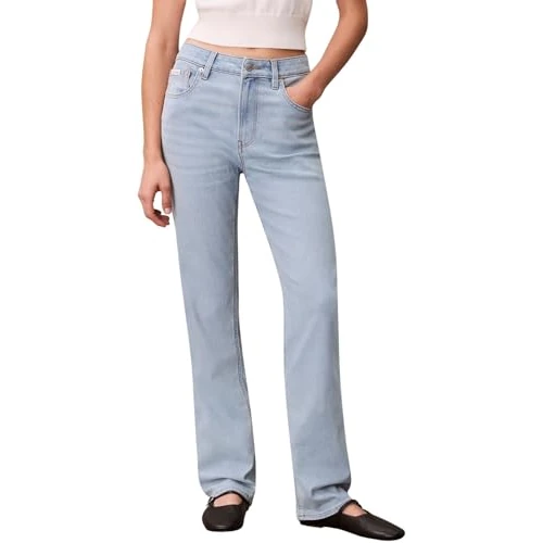 Offerta a tempo: Calvin Klein Donna Jeans High Rise Blue Rain Straight Fit, Blu (Blue Rain), 25W/30L - 55% da 99.90 € a 44.99 €