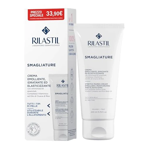 Zeitlich begrenztes Angebot: Rilastil Dehnungsstreifen-Creme, Pflege gegen Dehnungsstreifen, rückfettend, feuchtigkeitsspendend und elastizitätsfördernd, 200 ml von 33.90 € auf 33.90 € (0.00% Rabatt)