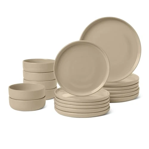 Limited-time offer: Amazon Basics Glazed Stoneware Dinnerware, 18-Piece Set, 6 Full Place Settings, Dishwasher-Safe, Linen Gray from 49.02 GBP to 46.56 GBP (save 5%)