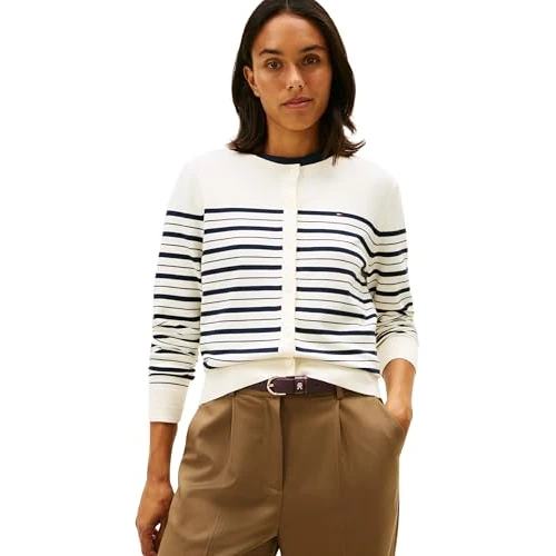 Tommy Hilfiger Dames CO Jersey FINE GG C-NK LS Cardi WW0WW42370 Cardigan Trui, Zwart (Calico/Dark Night Navy Multi STP), XS, Zwart (Calico/Dark Night Navy Multi Stp), XS