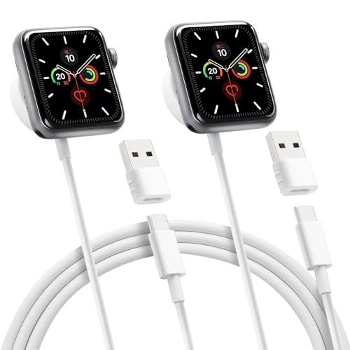 aceyoon Charging Cable for Apple Watch 1 m, 2 Pieces Charging Station for iWatch USB C & USB A Magnetic Charger for Apple Watch Portable Wireless Cable for iWatch Series 9 8 7 6 5 4 3 2 1 SE Ultra
