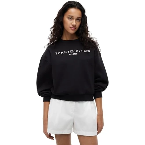 Tommy Hilfiger Sweat à Capuche pour Femme Corp Logo MDRN SWTSRT WW0WW47831 Noir Taille L, Noir (Noir), L