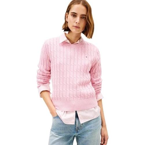 Zeitlich begrenztes Angebot: Tommy Hilfiger Damen Pullover Cable aus Baumwolle, Rosa (Bonita Pink), M von 149.90 € auf 59.09 € (61% Rabatt)