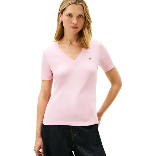 Offerta a tempo: Tommy Hilfiger Donna T-Shirt Maniche Corte New Slim Cody con Scollo a V, Bianco (Bonita Pink), XXXL - 56% da 49.90 € a 21.99 €