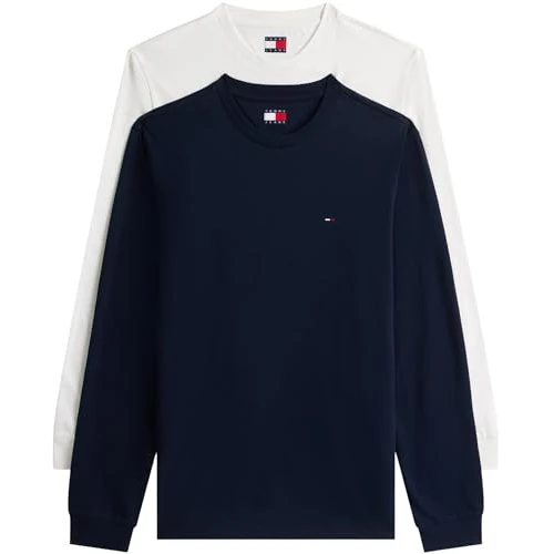 Tommy Jeans Camiseta TJM Slim para Hombre, Paquete de 2 Unidades, L/S EXT DM0DM22148 L/S, Multicolor (Crudo/Azul Marino Oscuro), XXL, Multi (Crudo/Azul Marino Nocturno Oscuro), XXL