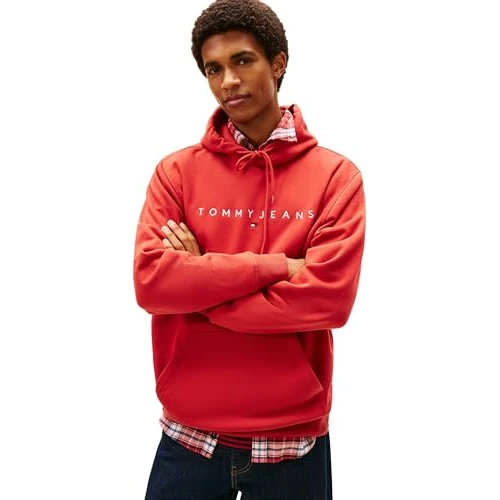 Limited-time offer: Tommy Jeans Men's TJM REG LINEAR LOGO HOODIE EXT DM0DM20746 Pullover Hoodie, RED (Terracotta Red), XS from 49.00 £ to 34.02 £ (save 31%)
