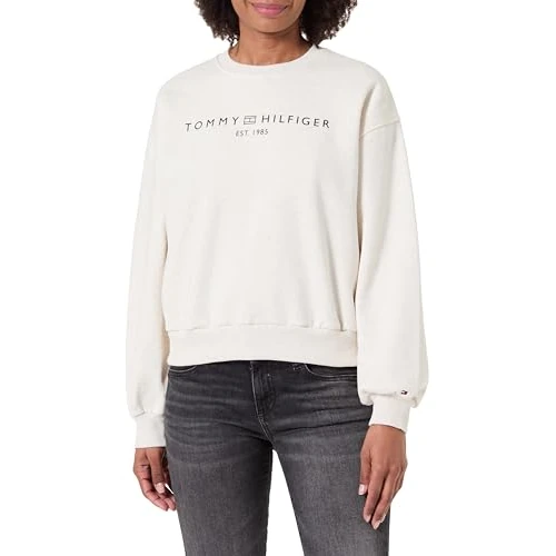 Tommy Hilfiger Corp Logo MDRN SWTSRT WW0WW47831 Sudadera sin Botones para Mujer, Color Blanco (Crudo Jaspeado), Talla 3XL, Blanco (Crudo Jaspeado), 3XL Grande