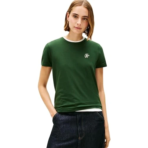 Oferta limitada: Tommy Hilfiger TH Script Reg C-Nk SS tee Ww0Ww47809 Camiseta S/S, Green (National Forest), XS para Mujer de 39.90 € a 35.95 € (ahorro 10%)