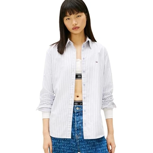 Tijdelijke aanbieding: Tommy Jeans Dames TJW REG Oxford Shirt DW0DW19890 L/S Shirt, blauw (maagdenpalm schemer/streep), M, Blauw (maagdenpalm schemering/streep), M van 71.98 € naar 71.98 € (0.00% korting)