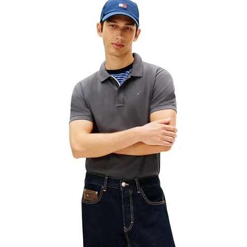 Tommy Jeans Polo TJM Slim Placket EXT DM0DM20676 S/S pour Homme, Gris (Noir délavé), S, Gris (Noir délavé), S