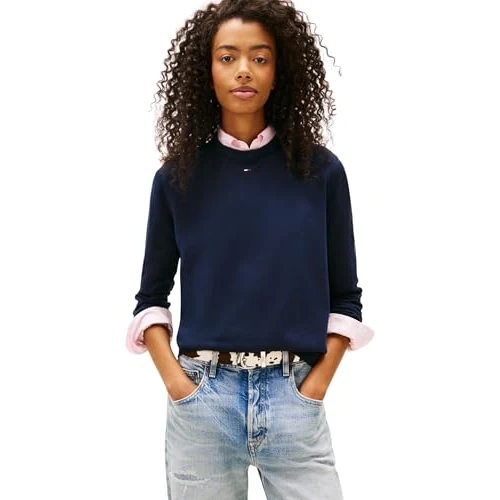 Tommy Jeans TJW Essential Crew Sweater EXT DW0DW20159 - Suéter para Mujer, Color Azul (Azul Marino Oscuro Nocturno), XXL, Azul (Dark Night Navy), XXL