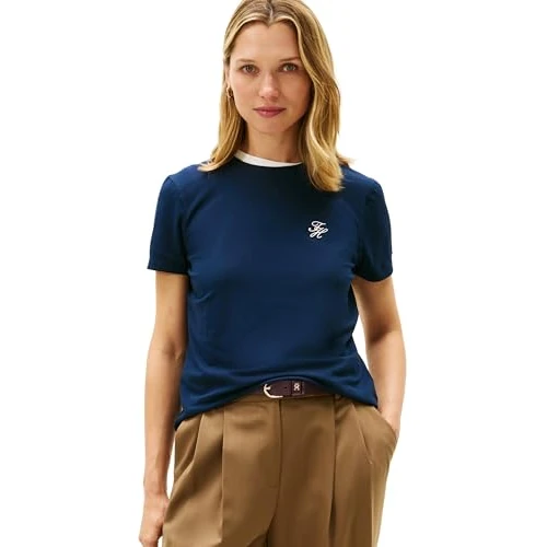 Limited-time offer: Tommy Hilfiger Women's TH Script REG C-NK SS TEE WW0WW47809 S/S T-Shirt, Blue (Dark Night Navy), XS from 40.00 £ to 30.00 £ (save 25%)