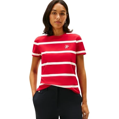 Tommy Hilfiger Women's TH Script REG C-NK SS TEE WW0WW47809 S/S T-Shirt, RED (Primary Red/Calico STP), M