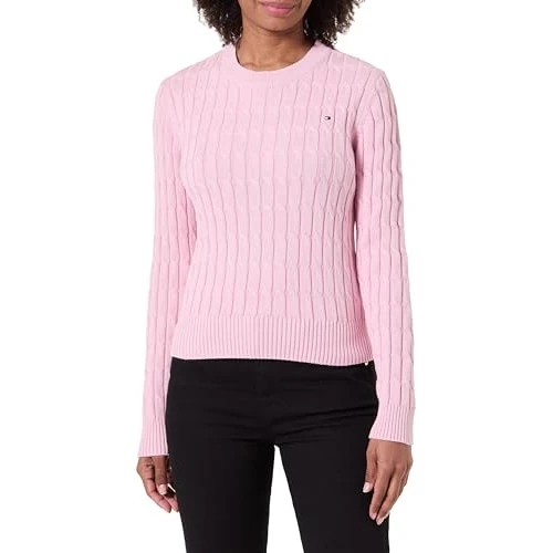 Tommy Hilfiger Co Cable Mid GG C-Nk LS Swt Ww0Ww47644 Suéter pulóver, Pink (Bonita Pink), 3XL Grande para Mujer