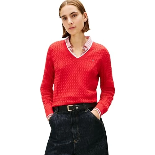 Offre limitée : Tommy Hilfiger Co Cable Fine GG V-NK LS SWT Ww0ww44987 Pull Pull, Rouge (Rouge Primaire/Calico), Taille XXXL pour Femme, Rouge (Rouge Primaire/Calico), 3XL Grande Taille de 74.74 € à 44.89 € (39.94% de remise)