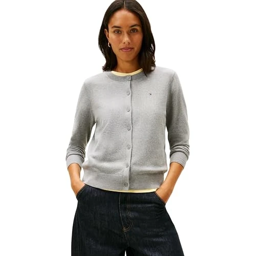 Offerta a tempo: Tommy Hilfiger Co Jersey Stitch Cardigan Ww0Ww42370, Cardigan, Donna, Grigio (Med Heather Grey), XXL - 0.00% da 104.96 € a 104.96 €