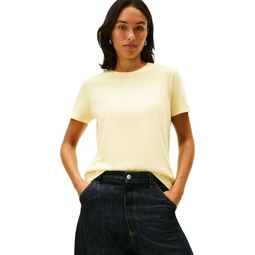 Offerta a tempo: Tommy Hilfiger Reg Corp Logo C-nk SS Ww0ww40276, Top in Maglia a Maniche Corte Donna, Yellow (Zesty Yellow), XS - 37% da 39.90 € a 24.95 €
