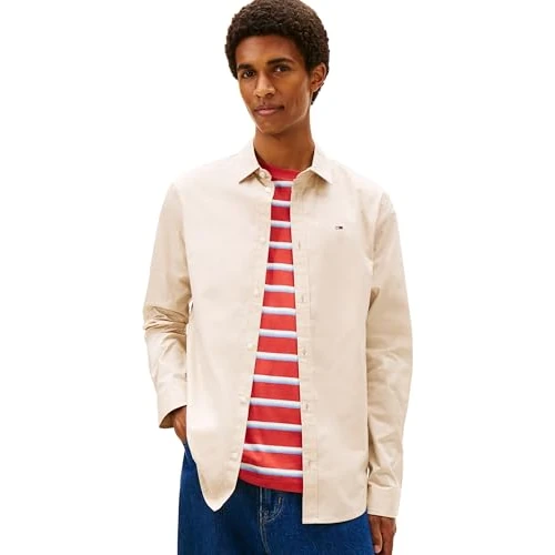 Oferta limitada: Tommy Jeans TJM Original DM0DM04405 Camisa elástica para Hombre, Color Beige (Arena del golfo), Talla S, Beige (Arena del Golfo), S de 69.90 € a 53.91 € (ahorro 23%)