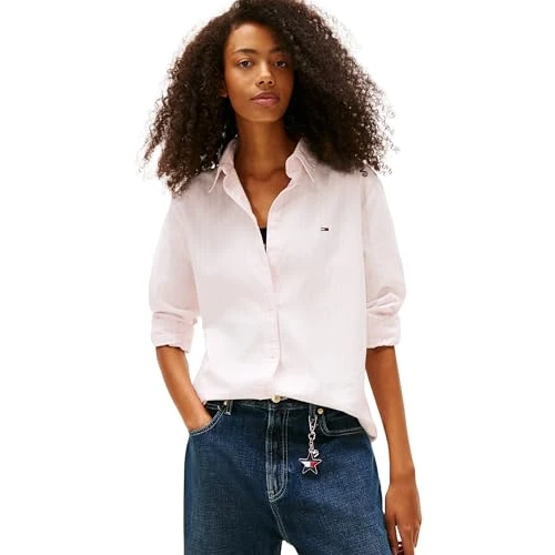 Zeitlich begrenztes Angebot: Tommy Jeans Damen Hemd Oxford Regular Fit, Silber (Light Pink/Stripe), M von 89.90 € auf 68.03 € (24% Rabatt)