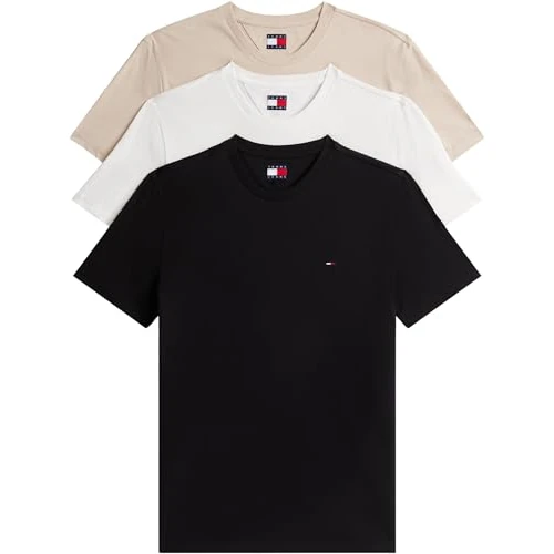 Offerta a tempo: Tommy Jeans Uomo T-Shirt Maniche Corte Confezione da 3 in Cotone, Multicolore (Black/Gulf Sand/Ecru), S - 44% da 79.90 € a 44.79 €
