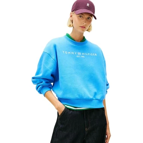 Offerta a tempo: Tommy Hilfiger Donna Felpa Corp Logo Relaxed Fit, Blu (Mesmerizing Blue), XXL - 51% da 99.90 € a 49.00 €