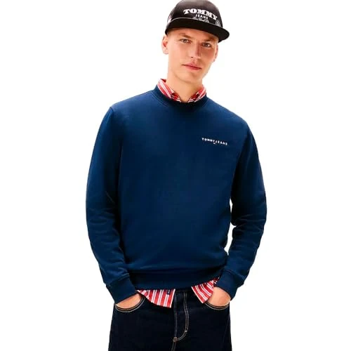 Tommy Jeans TJM REG Linear Crew EXT DM0DM20249 Pullover Sweatshirt, Bleu (Dark Night Navy), L, Bleu Marine foncé, L