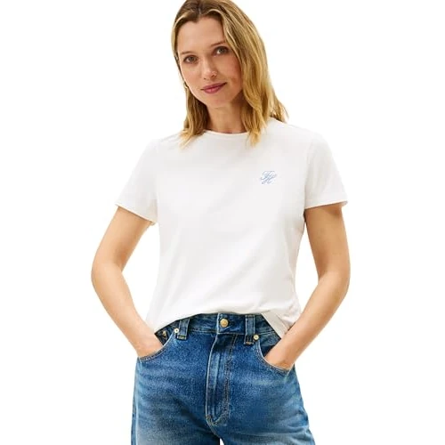 Limited-time offer: Tommy Hilfiger Women's T-Shirt Short Sleeve Script Regular Fit, White (Ecru), XS from 28.39 £ to 23.99 £ (save 15.5%)