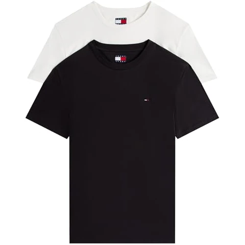 Tommy Jeans Tjm Xslim 2Pack Jersey Tee Ext Dm0Dm15381, Maglietta a Maniche Corte Uomo, Multicolore (Black/Ecru), 3XL