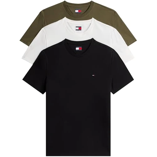 Tommy Jeans Men's TJM Xslim 3 Pack Tee Ext Dm0Dm21579 S/S T-Shirt, Multi (Black/Dark Greenery/Ecru), XS
