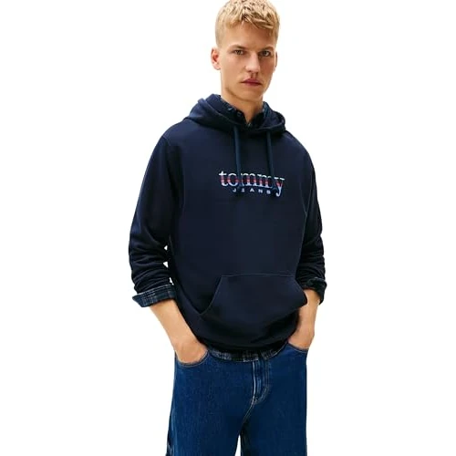 Offerta a tempo: Tommy Jeans Uomo Felpa con Cappuccio Entry Play con Tasca a Marsupio, Blu (Dark Night Navy), L - 60% da 89.90 € a 35.99 €