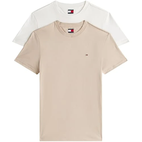 Tommy Jeans Heren TJM XSLIM 2PACK Jersey TEE EXT DM0DM20687 S/S T-Shirt, Multi (Ecru/Gulf Sand), M, Multi (Ecru/Golfzand), M