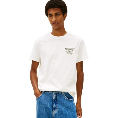 Offerta a tempo: Tommy Jeans Uomo T-Shirt Maniche Corte Slim Entry con Scollo Rotondo, Bianco (Ecru), S - 55% da 29.90 € a 13.41 €