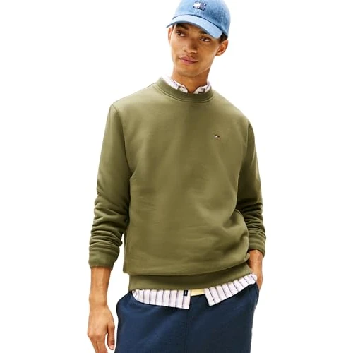 Offerta a tempo: Tommy Jeans Uomo Felpa Regular Fit Flag Fleece Scollo Rotondo, Verde (Dark Greenery), XS - 62% da 69.90 € a 26.34 €