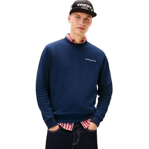 Tommy Jeans Tjm Reg Linear Crew Ext Dm0Dm20249, Felpa Pullover, Uomo, Blu (Dark Night Navy), XS