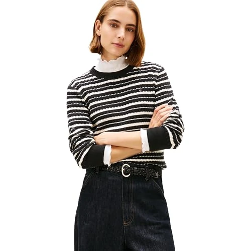 Oferta limitada: Tommy Hilfiger Jersey Mujer Cable Fine con Punto Trenzado, Beige (Black/Calico Multi STP), XS de 129.90 € a 58.95 € (ahorro 55%)