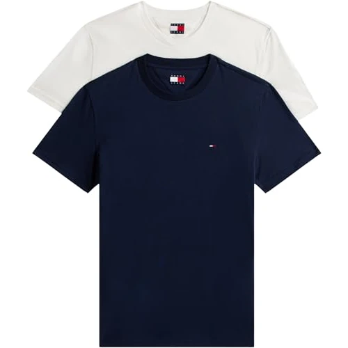 Offerta a tempo: Tommy Jeans Tjm Xslim 2pack Jersey Tee Ext Dm0dm20687, Maglietta a Maniche Corte Uomo, Multicolore (Ecru/Dark Night Navy), XXL (Pacco da 2) - 46% da 54.90 € a 29.60 €