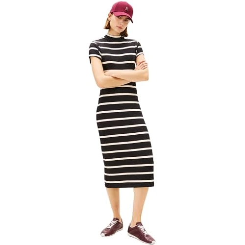 Oferta limitada: Tommy Hilfiger Vestido Bodycon Mujer Slim Rib con Cuello Alto, Negro (Black/Calico STP), XXXL de 36.75 € a 36.75 € (ahorro 0.0%)