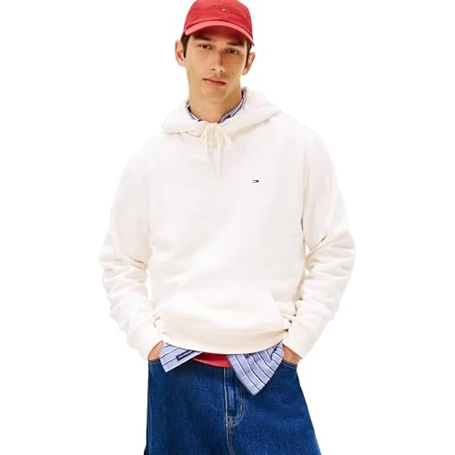 Tommy Jeans Men's TJM REG S FLAG HOODIE EXT DM0DM20742 Pullover Hoodie, WHITE (Ancient White), M